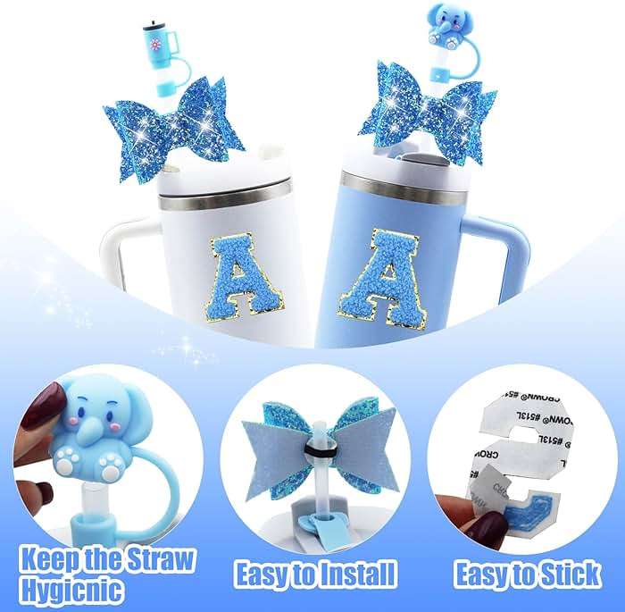 Liangang 9PCS Cup Accessories Set For Stanley 30oz 40oz,Including 2PCS Stanley Straw Cover and Boot,Spill Proof Stopper,Handle Charm,Bow straw,2PCS Sticker Letter (Letter A) - Image 5