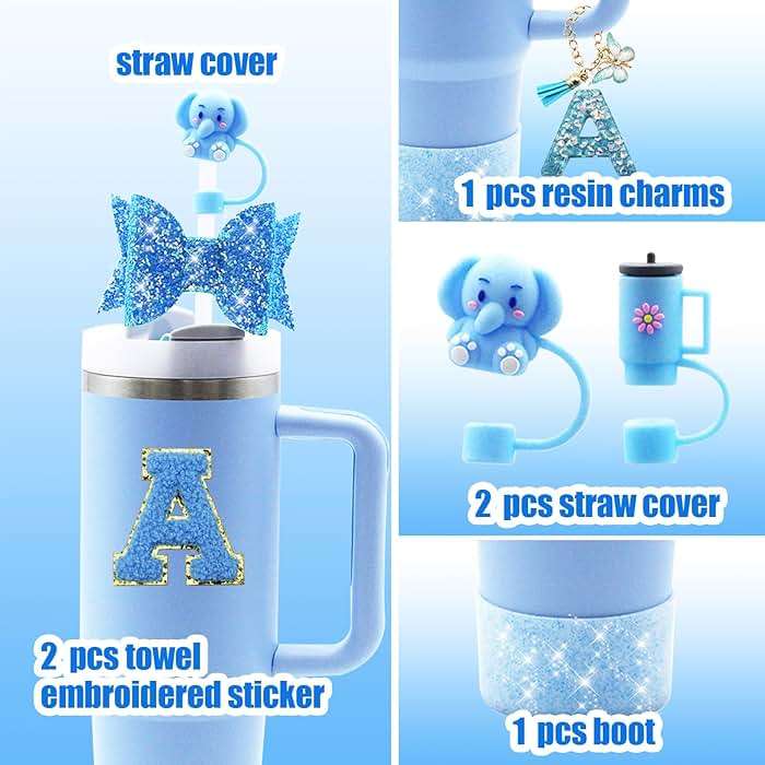 Liangang 9PCS Cup Accessories Set For Stanley 30oz 40oz,Including 2PCS Stanley Straw Cover and Boot,Spill Proof Stopper,Handle Charm,Bow straw,2PCS Sticker Letter (Letter A) - Image 6