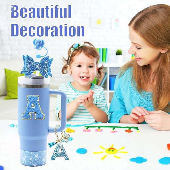 Liangang 9PCS Cup Accessories Set For Stanley 30oz 40oz,Including 2PCS Stanley Straw Cover and Boot,Spill Proof Stopper,Handle Charm,Bow straw,2PCS Sticker Letter (Letter A) - Image 7