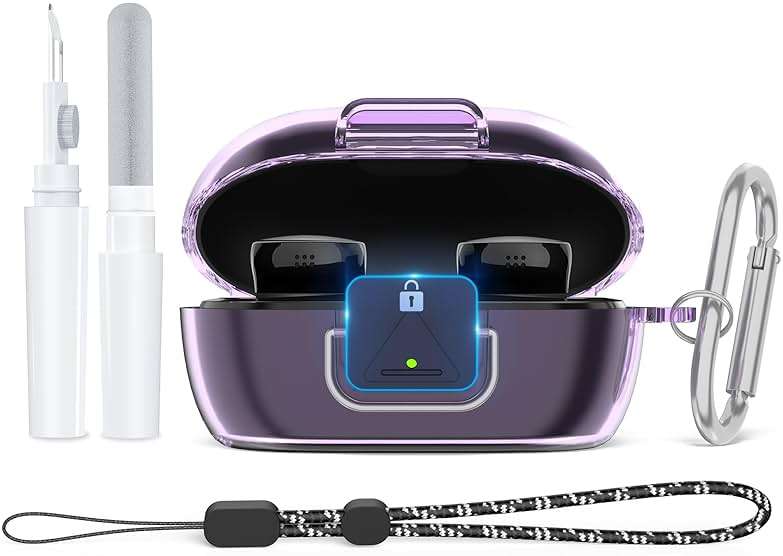 Secure Lock Case for New Bose QuietComfort Earbuds Case(2024), Clear TPU Shockproof Protective Cover for Bose QuietComfort Earbuds 2024 with Cleaning Kit& Keychain&Lanyard (Clear Purple) - Image 1