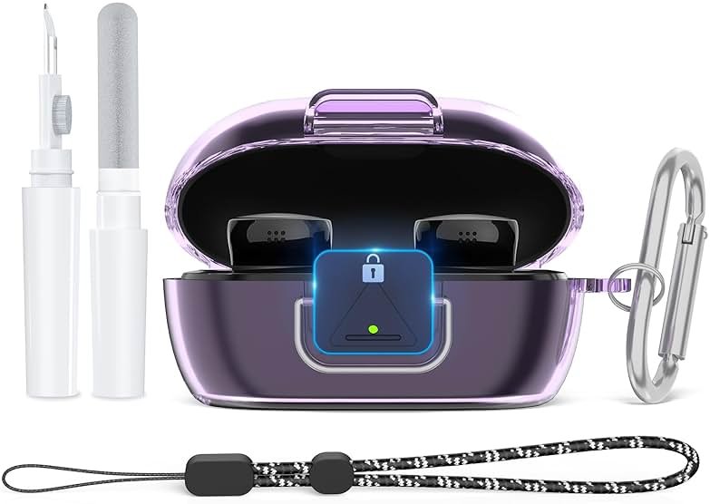 Secure Lock Case for New Bose QuietComfort Earbuds Case(2024), Clear TPU Shockproof Protective Cover for Bose QuietComfort Earbuds 2024 with Cleaning Kit& Keychain&Lanyard (Clear Purple) - Product Image