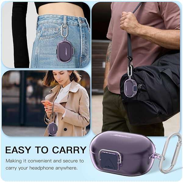 Secure Lock Case for New Bose QuietComfort Earbuds Case(2024), Clear TPU Shockproof Protective Cover for Bose QuietComfort Earbuds 2024 with Cleaning Kit& Keychain&Lanyard (Clear Purple) - Image 6