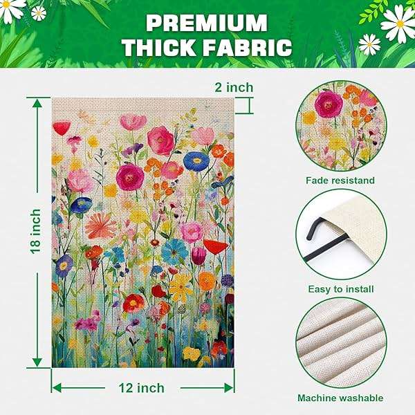 FUYUCHEN Spring Summer Garden Flag 12x18 Inch Double Sided Outside Colorful Floral Wildflower Small Burlap for Yard Outdoor Seasonal Decoration Flag - Image 3