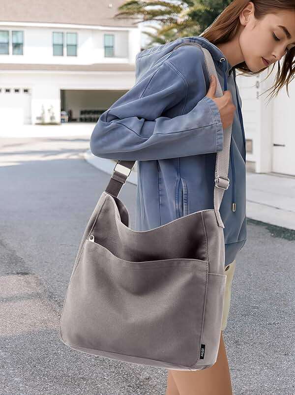 KALIDI Canvas Tote Bag Large Hobo Crossbody Shoulder Handbag Zipper Messenger Bag for Women or Men Casual College Work - Image 2