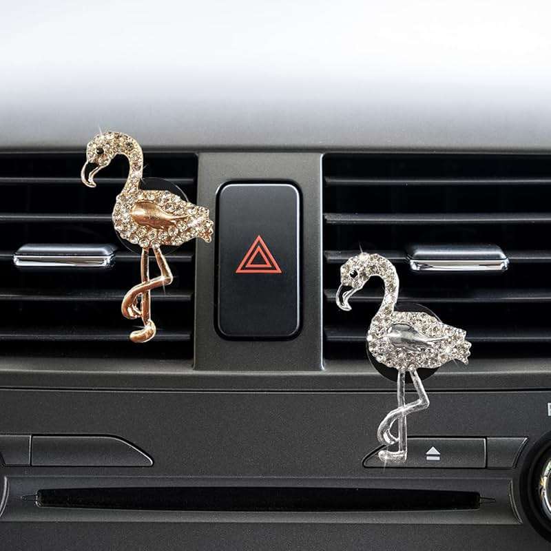 LHDOS 2PCS Bling Flamingo Car Dashboard Air Vent Trim Clips, Crystal Rhinestone Car Air Vent Clip, Cute Animal Car Interior Decoration Charm Accessories (Flamingo) - Image 1