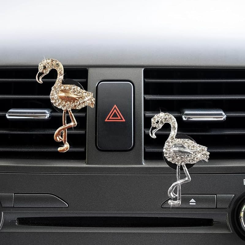 LHDOS 2PCS Bling Flamingo Car Dashboard Air Vent Trim Clips, Crystal Rhinestone Car Air Vent Clip, Cute Animal Car Interior Decoration Charm Accessories (Flamingo) - Product Image