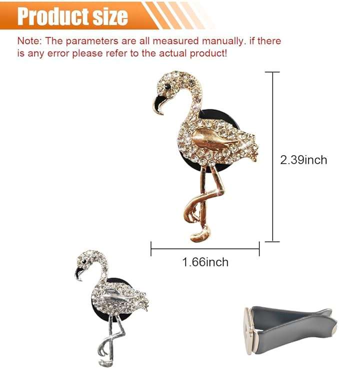 LHDOS 2PCS Bling Flamingo Car Dashboard Air Vent Trim Clips, Crystal Rhinestone Car Air Vent Clip, Cute Animal Car Interior Decoration Charm Accessories (Flamingo) - Image 2