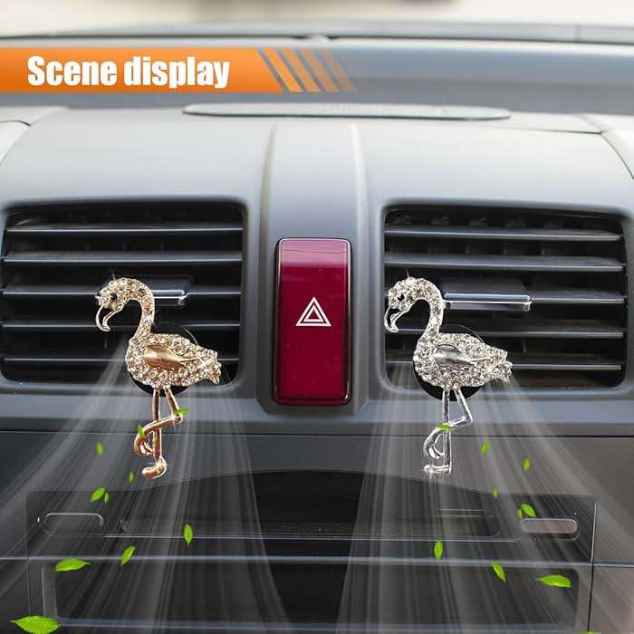 LHDOS 2PCS Bling Flamingo Car Dashboard Air Vent Trim Clips, Crystal Rhinestone Car Air Vent Clip, Cute Animal Car Interior Decoration Charm Accessories (Flamingo) - Image 3