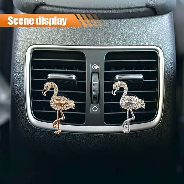 LHDOS 2PCS Bling Flamingo Car Dashboard Air Vent Trim Clips, Crystal Rhinestone Car Air Vent Clip, Cute Animal Car Interior Decoration Charm Accessories (Flamingo) - Image 4
