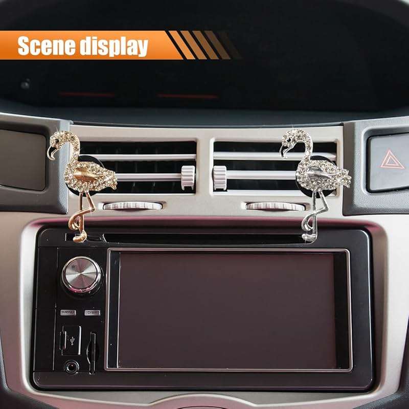 LHDOS 2PCS Bling Flamingo Car Dashboard Air Vent Trim Clips, Crystal Rhinestone Car Air Vent Clip, Cute Animal Car Interior Decoration Charm Accessories (Flamingo) - Image 5