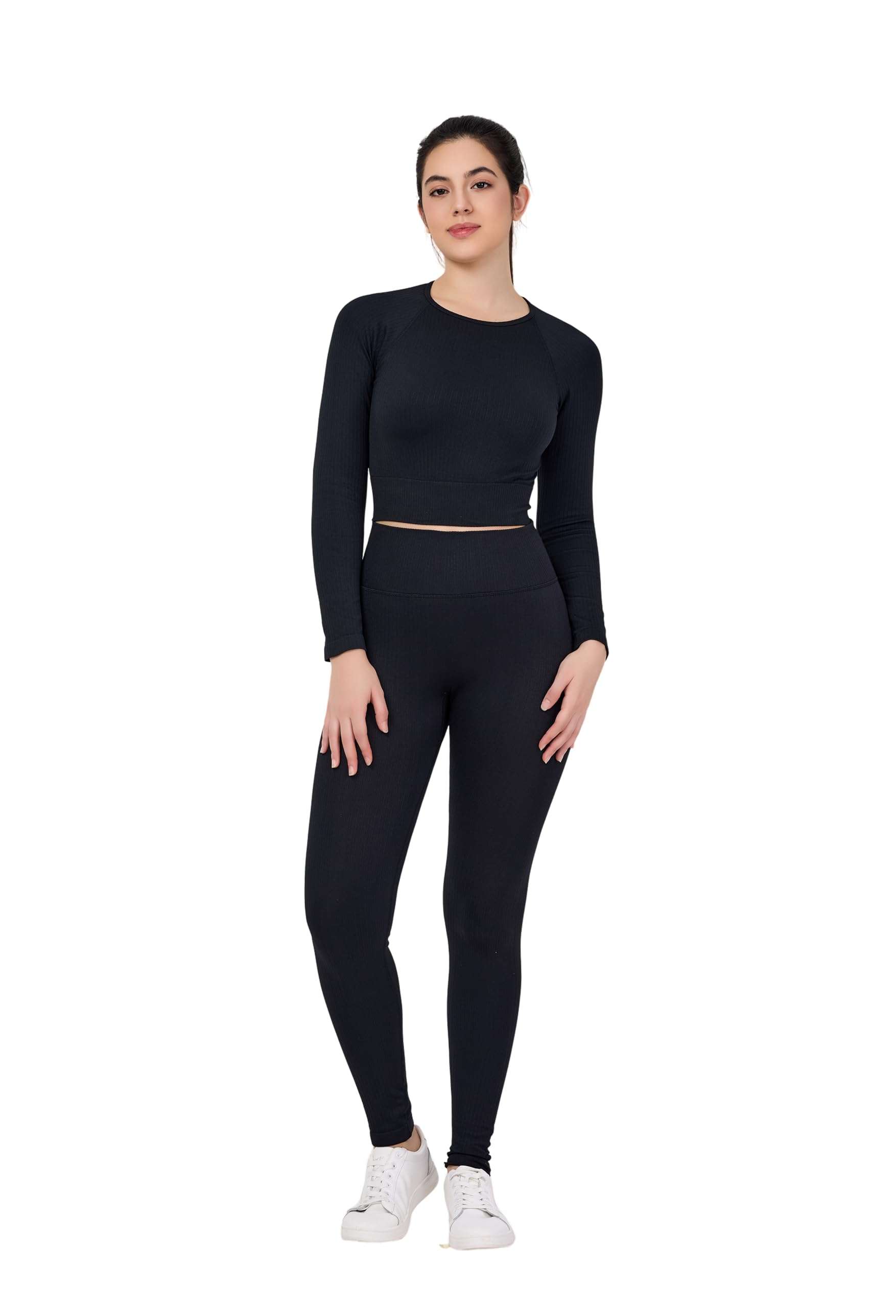 LILISEN Women's Long Sleeve Workout Set - Leggings Sets Women 2 Piece Outfits - Workout Set Long Sleeve - Image 1