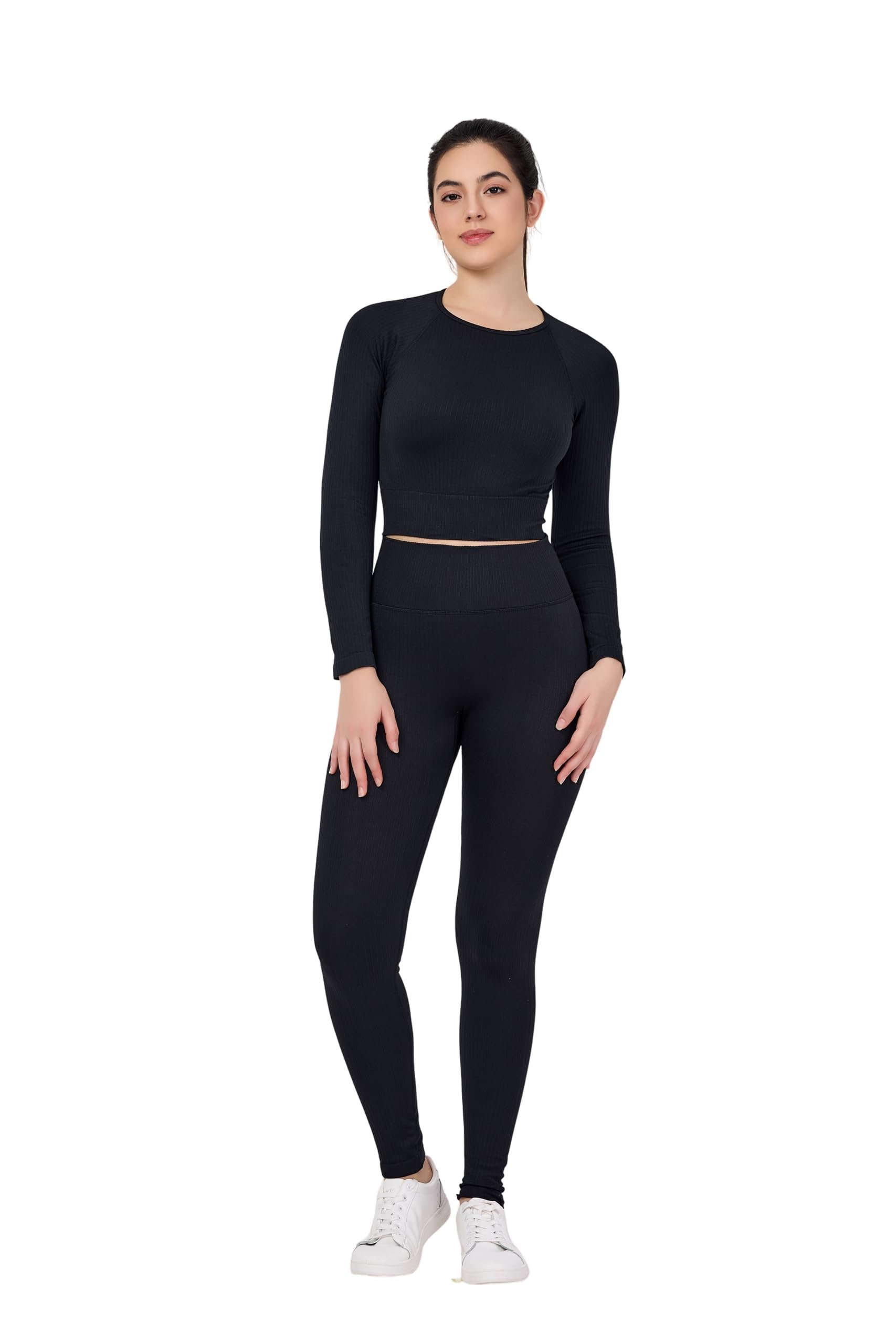 LILISEN Women's Long Sleeve Workout Set - Leggings Sets Women 2 Piece Outfits - Workout Set Long Sleeve - Product Image