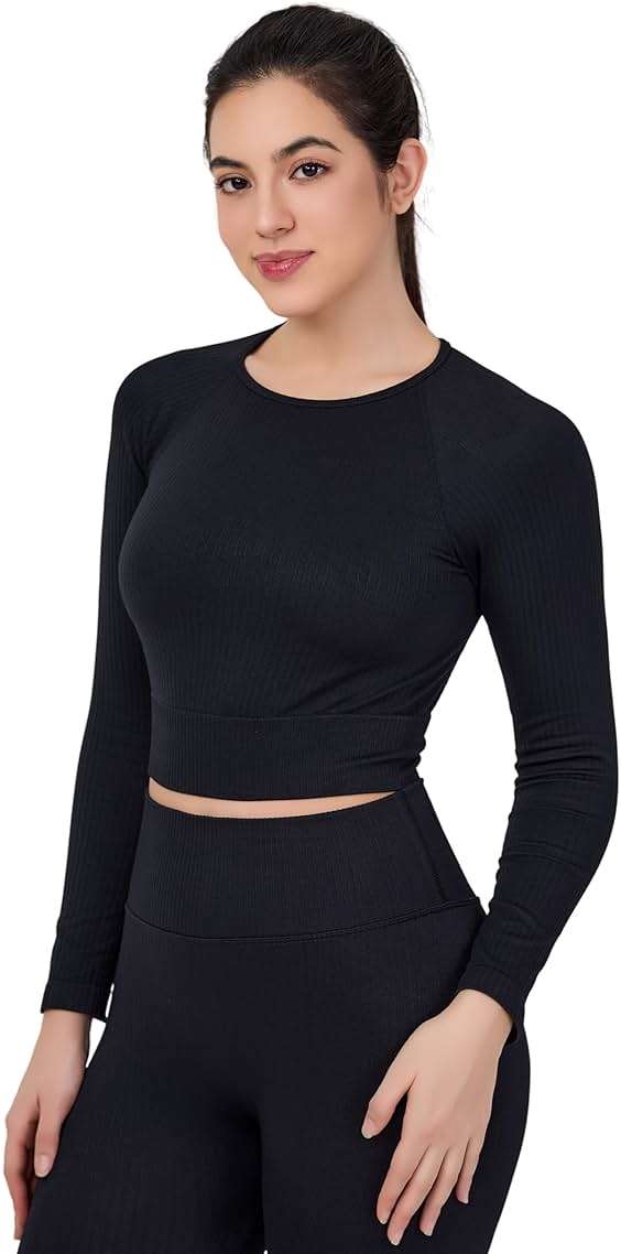 LILISEN Women's Long Sleeve Workout Set - Leggings Sets Women 2 Piece Outfits - Workout Set Long Sleeve - Image 3