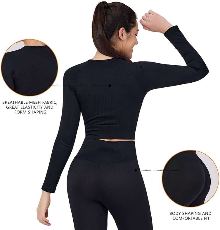 LILISEN Women's Long Sleeve Workout Set - Leggings Sets Women 2 Piece Outfits - Workout Set Long Sleeve - Image 4