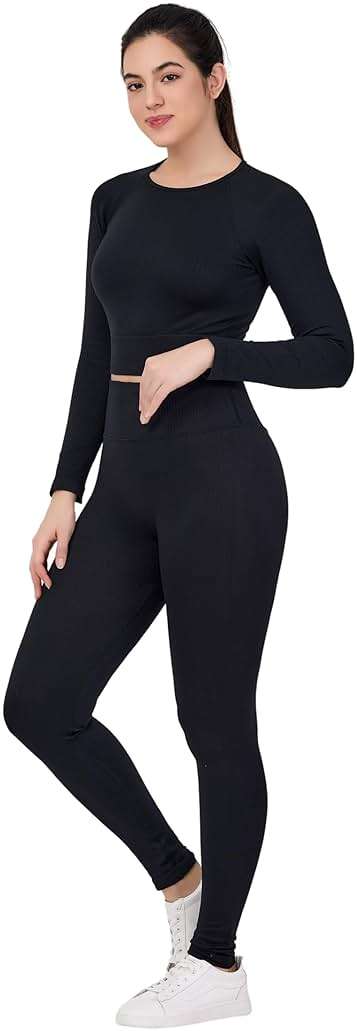 LILISEN Women's Long Sleeve Workout Set - Leggings Sets Women 2 Piece Outfits - Workout Set Long Sleeve - Image 5