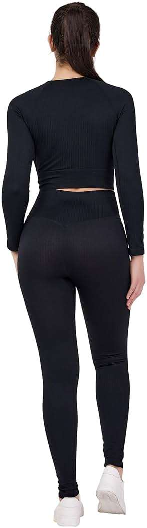 LILISEN Women's Long Sleeve Workout Set - Leggings Sets Women 2 Piece Outfits - Workout Set Long Sleeve - Image 6