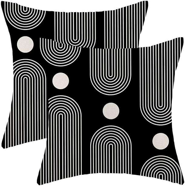 Jecuwo Boho Mid Century Pillow Covers 22x22 Inch Set of 2, Abstract Simple Black and White Decorative Throw Pillowcase Boho Modern Outdoor Farmhouse Cushion Cover for Sofa Couch Bed Living Room Decor - Image 1