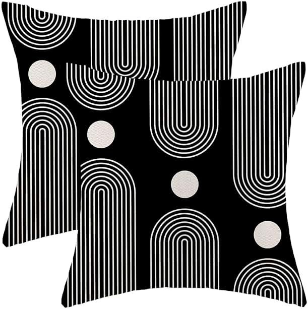 Jecuwo Boho Mid Century Pillow Covers 22x22 Inch Set of 2, Abstract Simple Black and White Decorative Throw Pillowcase Boho Modern Outdoor Farmhouse Cushion Cover for Sofa Couch Bed Living Room Decor - Product Image