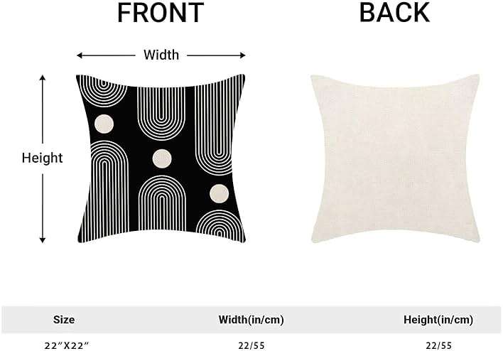 Jecuwo Boho Mid Century Pillow Covers 22x22 Inch Set of 2, Abstract Simple Black and White Decorative Throw Pillowcase Boho Modern Outdoor Farmhouse Cushion Cover for Sofa Couch Bed Living Room Decor - Image 3