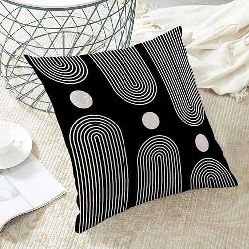 Jecuwo Boho Mid Century Pillow Covers 22x22 Inch Set of 2, Abstract Simple Black and White Decorative Throw Pillowcase Boho Modern Outdoor Farmhouse Cushion Cover for Sofa Couch Bed Living Room Decor - Image 5