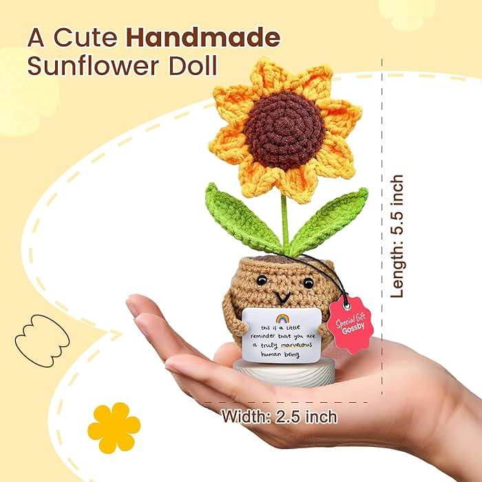 Gossby Positive Sunflower Doll Crochet with Card - This is A Little Reminder - Appreciation Gift for Coworker, Best Friend, Teacher, Sister, Mom - Christmas, Birthday, Thank You Gift for Women, Men - Image 4
