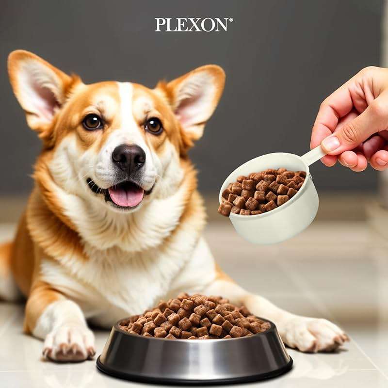 Plexon Metal Dog Food Storage Container with Scoop - Small Dog Food Container 10lbs Holder Treat Jar Bin with Lid - Pet Chow Storage Canister Tin, 2 Gallon, Off-White - Image 6