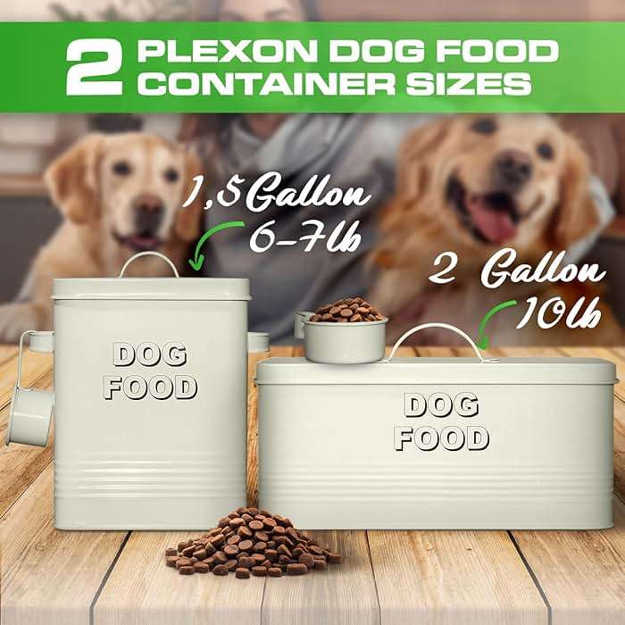 Plexon Metal Dog Food Storage Container with Scoop - Small Dog Food Container 10lbs Holder Treat Jar Bin with Lid - Pet Chow Storage Canister Tin, 2 Gallon, Off-White - Image 7