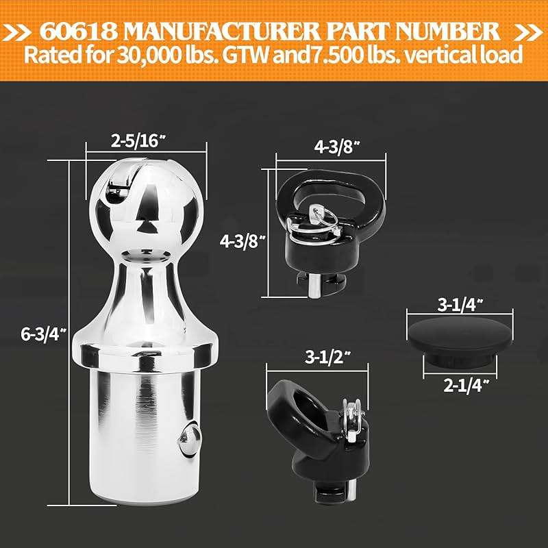60618 Puck System Gooseneck Hitch Ball Kit, Gooseneck Ball with Box for Truck Bed Compatible with 2013-2026 Dodge RAM 2500 3500, 2 Gooseneck Safety Chain Anchors 30000 lbs GTW/ 7500 lbs VTW - Image 3