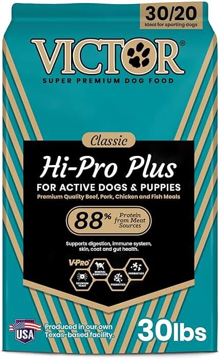 VICTOR Super Premium Dog Food – Hi-Pro Plus Dry Kibble – High Protein Dog Food with 30% Protein – Beef, Chicken, Pork, Fish Meals, Gluten Free - for High Energy and Active Dogs & Puppies, 30lbs - Product Image
