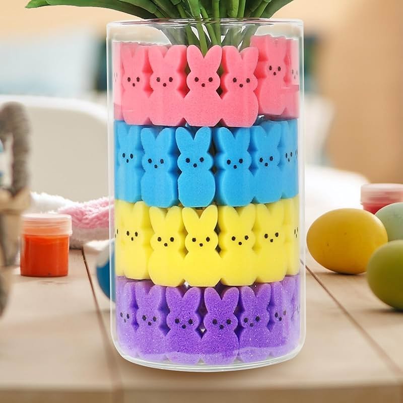 Lettry Easter Decorations, 64pcs Cute Sponge Bunnies Vase Filler, Spring Indoor Decor for Tiered Tray and Table Decorations - Product Image