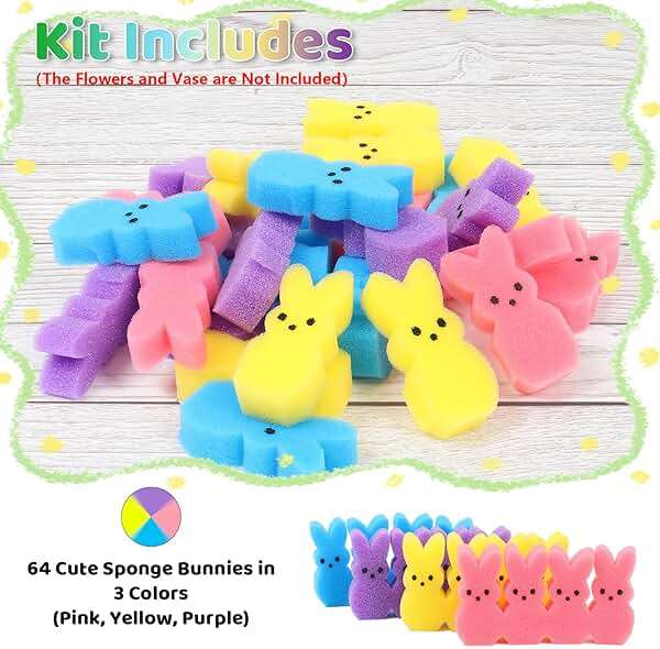 Lettry Easter Decorations, 64pcs Cute Sponge Bunnies Vase Filler, Spring Indoor Decor for Tiered Tray and Table Decorations - Image 3