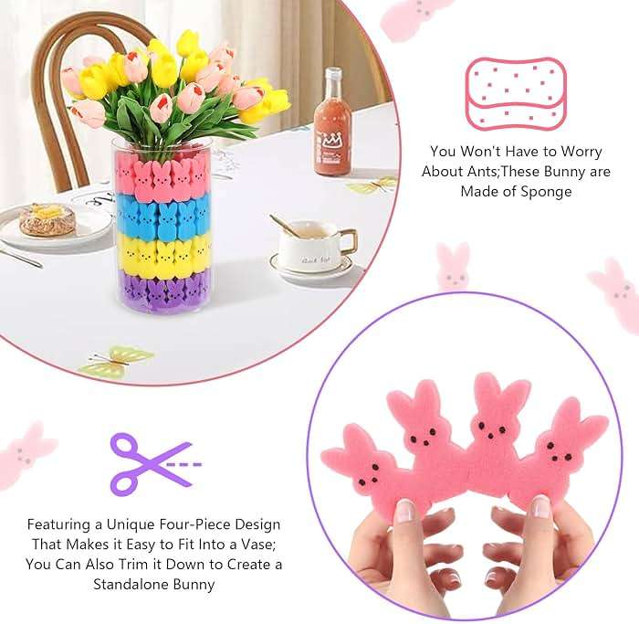Lettry Easter Decorations, 64pcs Cute Sponge Bunnies Vase Filler, Spring Indoor Decor for Tiered Tray and Table Decorations - Image 4