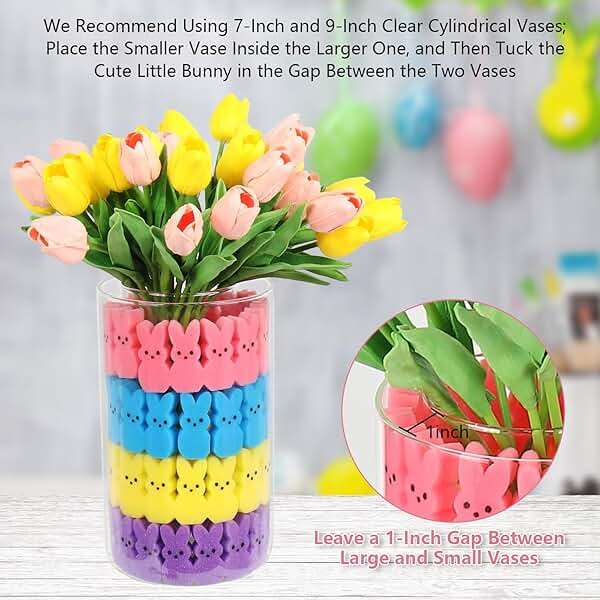 Lettry Easter Decorations, 64pcs Cute Sponge Bunnies Vase Filler, Spring Indoor Decor for Tiered Tray and Table Decorations - Image 5