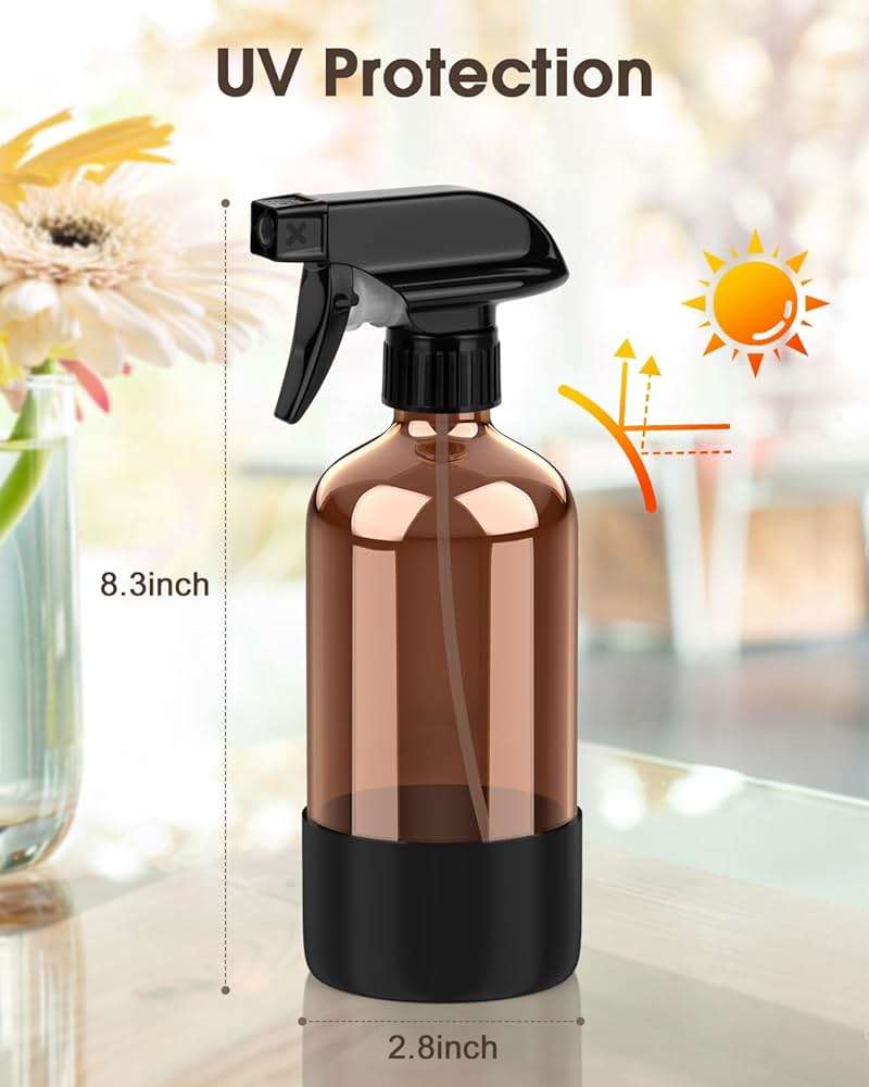 Bontip Glass Spray Bottle with Silicone Sleeve Protection, Amber Glass Spray Bottle Set for Window Cleaner Aromatherapy Facial Hydration Watering Flowers Hair Care 2 Pack/16 oz (Black) - Image 3