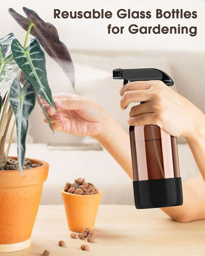 Bontip Glass Spray Bottle with Silicone Sleeve Protection, Amber Glass Spray Bottle Set for Window Cleaner Aromatherapy Facial Hydration Watering Flowers Hair Care 2 Pack/16 oz (Black) - Image 7