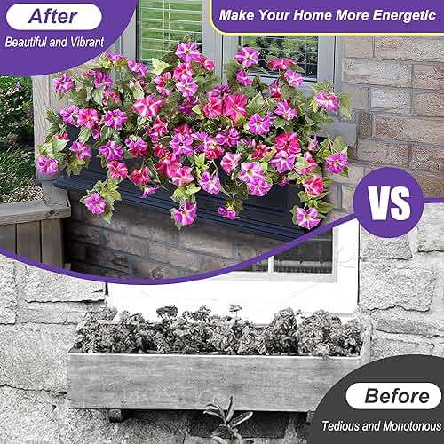 Artificial Fake Flowers Plants for Outdoor Decoration, 2PCS Faux Petunias Silk Flower UV Resistant No Fade Floral for Home Outside Garden Balcony Yard Porch Realistic Indoor Decor (Fuchsia Lotus) - Image 4