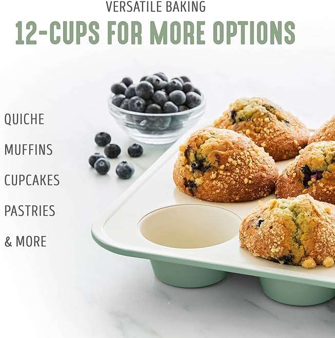 GreenLife 12-Cup Muffin Pan, PFAS-Free Healthy Nonstick Baking Tray, 11.4" x 1.9" x 15.9", Durable Ceramic Bakeware, Cupcakes, Egg Bites, Tarts, Brownies, Sage - Image 5