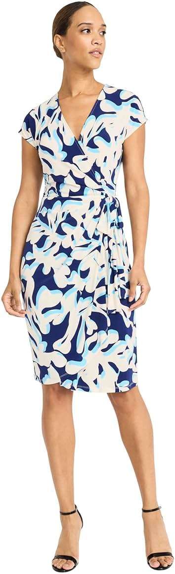 Maggy London Women's Women's Cap Sleeve V-Neck Jersey Wrap - Side Tie Waist - Elegant Wedding Guest Dress - Image 1