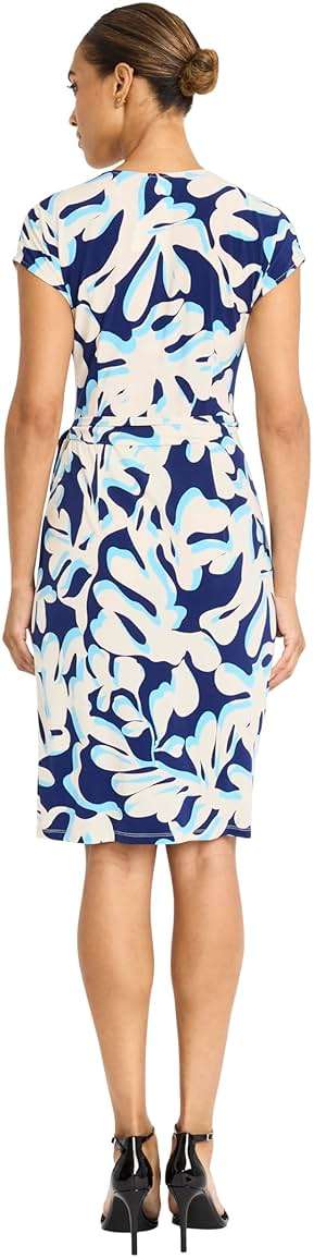 Maggy London Women's Women's Cap Sleeve V-Neck Jersey Wrap - Side Tie Waist - Elegant Wedding Guest Dress - Image 3
