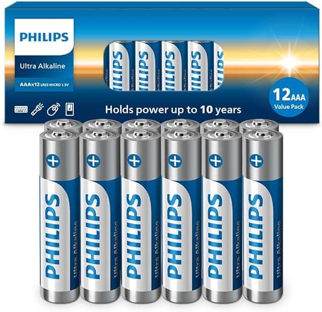 Philips AAA Batteries 12 Pack, 1.5v Ultra Alkaline Triple AAA. Batteries, 10-Year Shelf Life, Ultimate Long-Lasting AAA Battery, 129% More Power for Your Devices, Leak-Proof, Premium Performance. - Product Image