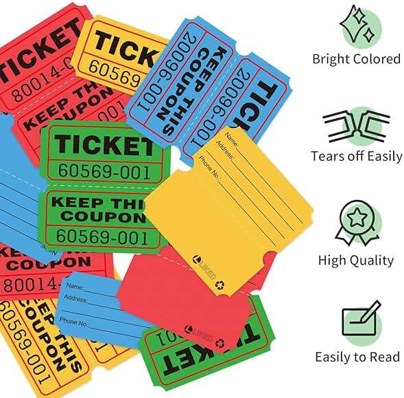 L LIKED 4000 Pairs Double Raffle Tickets - 4 Assorted Colors (Blue, Yellow, Red, Green), 1000 Tickets per Roll for Events, Fundraisers & Parties - Image 4