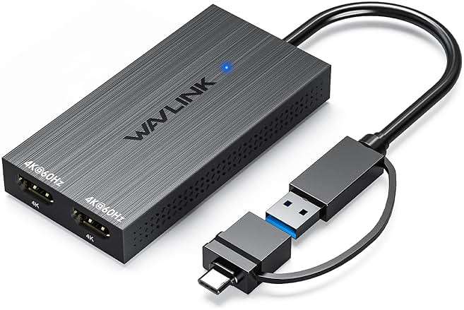 WAVLINK USB 3.0 & USB C to Dual HDMI Adapter 4K@60Hz for Dual Monitor, DisplayLink USB C HDMI Adapter for Apple Mac M1-M5/Macbook Neo, Windows 10/11, ChromeOS (No Linux/iPad/iOS/HDCP), Driver Required - Image 1