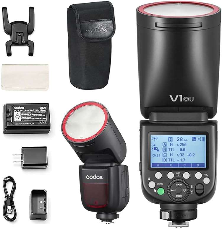 Godox V1-C USA Version Flash for Canon, V1-CU Flash Speedlight with 2.4G Wireless TTL, Rechargeable Battery, 1/8000s High-Speed Sync, 10 Levels LED Modeling Light On-Camera Round Head Flash Speedlite - Image 1