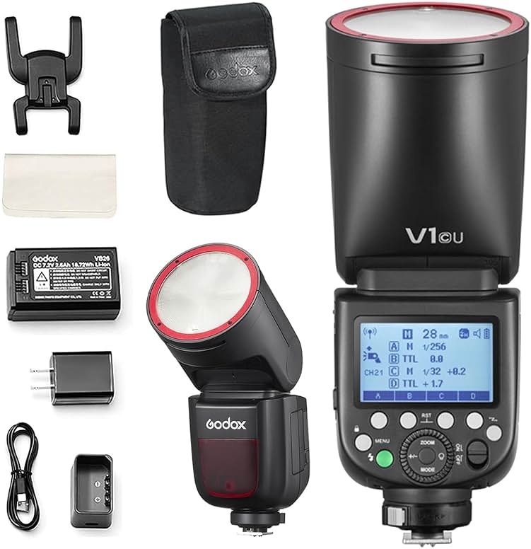 Godox V1-C USA Version Flash for Canon, V1-CU Flash Speedlight with 2.4G Wireless TTL, Rechargeable Battery, 1/8000s High-Speed Sync, 10 Levels LED Modeling Light On-Camera Round Head Flash Speedlite - Product Image