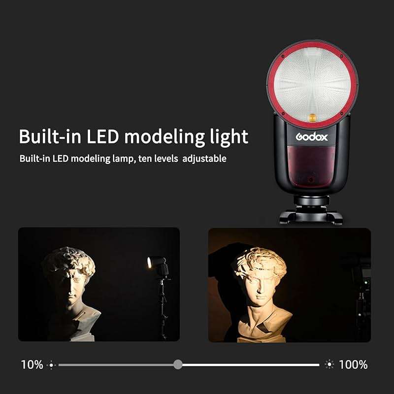 Godox V1-C USA Version Flash for Canon, V1-CU Flash Speedlight with 2.4G Wireless TTL, Rechargeable Battery, 1/8000s High-Speed Sync, 10 Levels LED Modeling Light On-Camera Round Head Flash Speedlite - Image 6