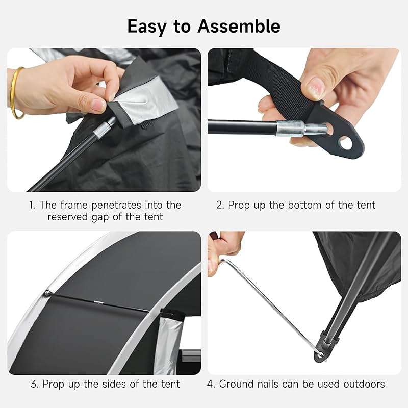 Bike Storage Tent for Outdoor, 2 Bike Capacity with Extra Top Space, PU5000 Waterproof 210D Oxford Fabric with Taped Seams, Portable Floor Storage Shed for Bicycle, Motorcycle & Garden Tools, etc - Image 6
