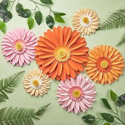 Daisy Paper Flowers Wall Decor 3D Orange Pink Large Flowers Bulletin Board Decoration Spring Garden Groovy Birthday Decorations for Women Girls Baby Shower Classroom Office Boho Nursery Wall Decor - Image 1