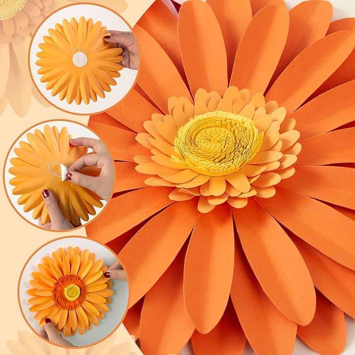 Daisy Paper Flowers Wall Decor 3D Orange Pink Large Flowers Bulletin Board Decoration Spring Garden Groovy Birthday Decorations for Women Girls Baby Shower Classroom Office Boho Nursery Wall Decor - Image 3