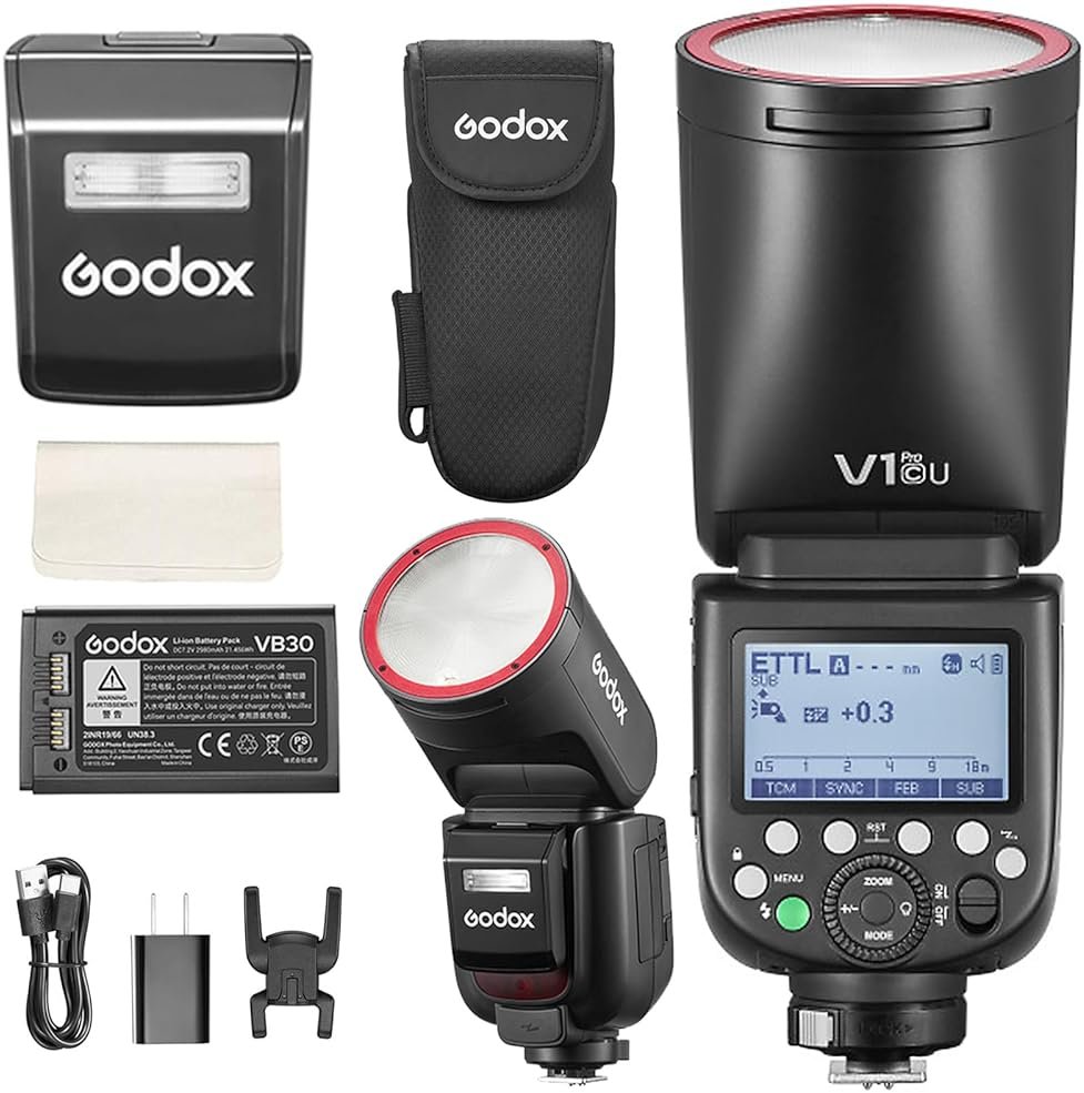 Godox V1Pro-C USA Version Flash for Canon, V1Pro-CU Camera Flash Speedlite with Detachable Sub Flash, USB-C Charge Battery, LED Modeling Light, 2.4G X Wireless 1/8000s HSS TTL Flash Speedlight - Product Image