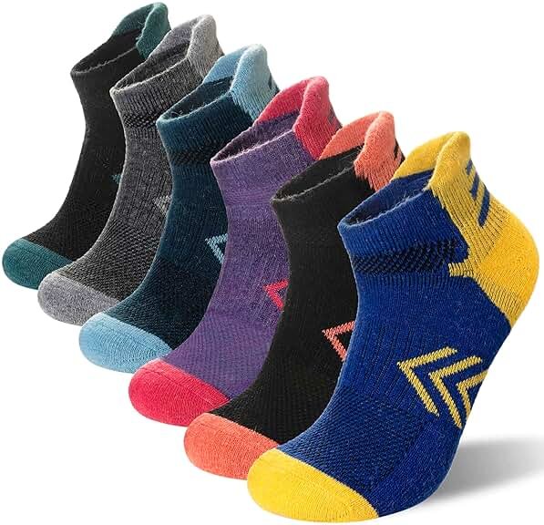 Velice Merino Wool Ankle Hiking Running Socks for Women Compression Thick Athletic Cushion Breathable No Show Socks 6 Pairs - Product Image